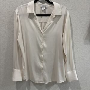 Cupcakes & Cashmere Ivory Silk Button Front Blouse Womens Large